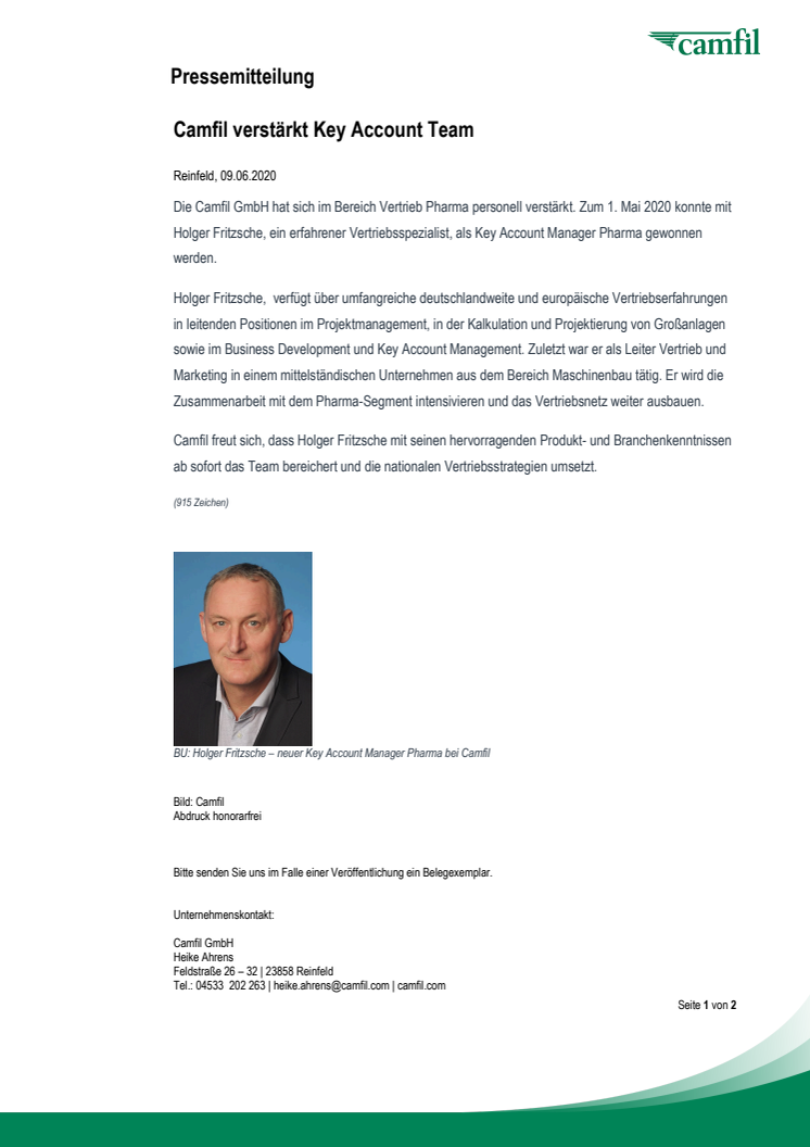 Camfil verstärkt Key Account Team