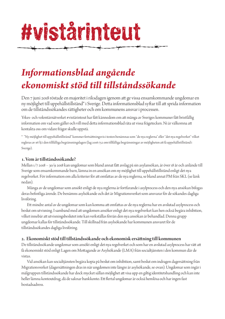 Informationsblad angående ekonomiskt stöd till tillståndssökande