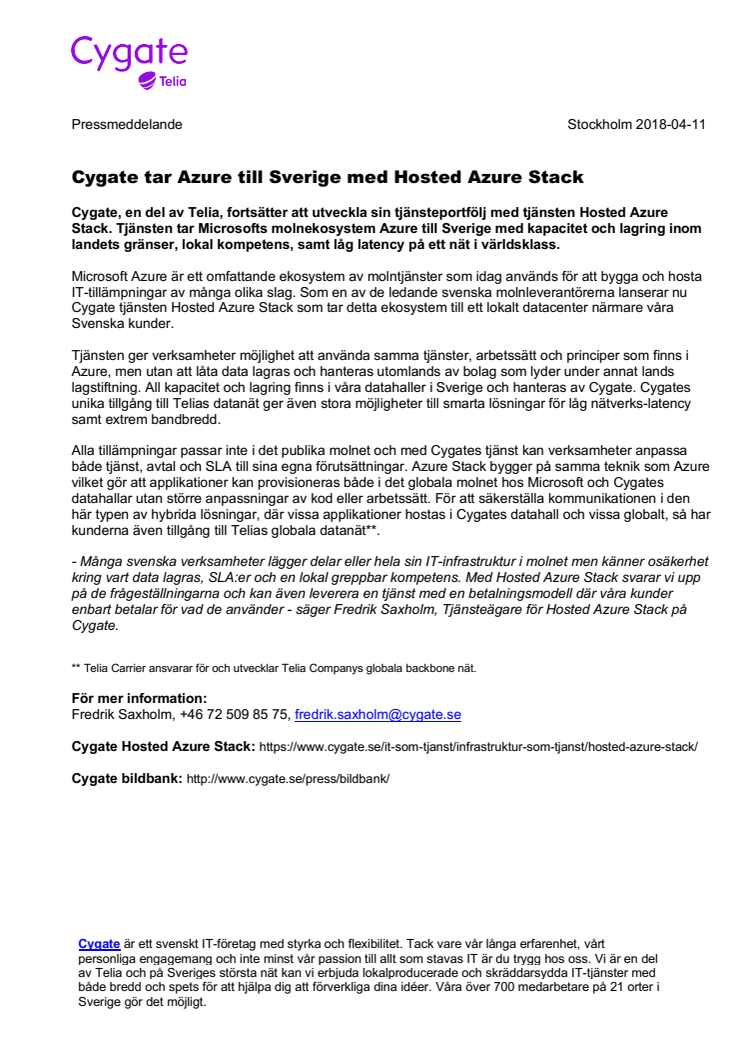 Cygate tar Azure till Sverige med Hosted Azure Stack