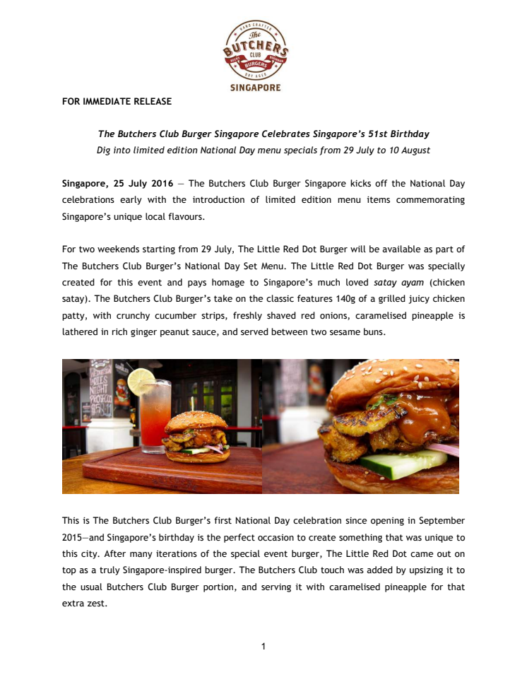 Dig into limited edition National Day menu specials from The Butchers Club Burger Singapore at Clarke Quay! 