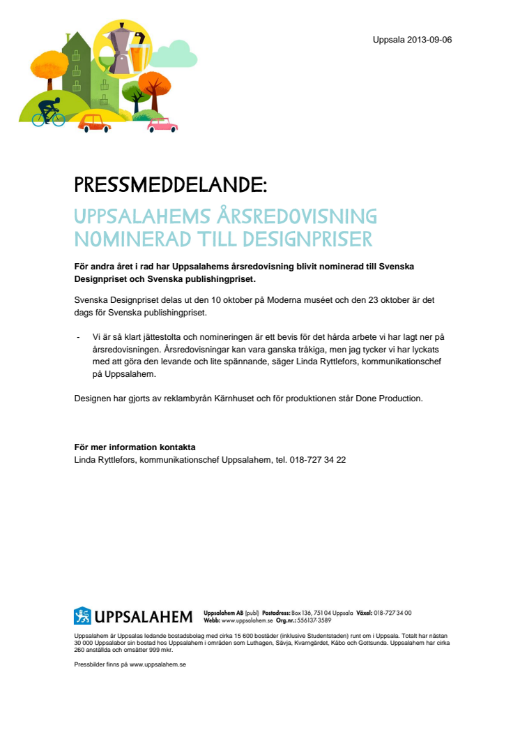 Uppsalahems årsredovisning nominerad till designpriser