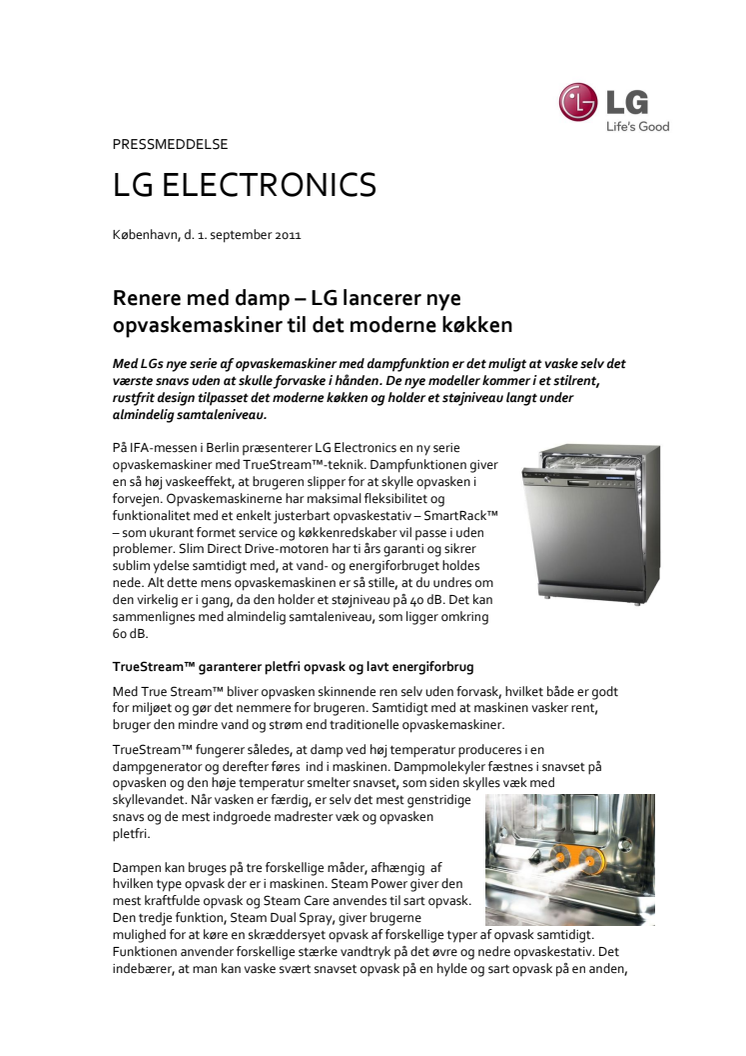 Renere med damp – LG lancerer nye opvaskemaskiner til det moderne køkken