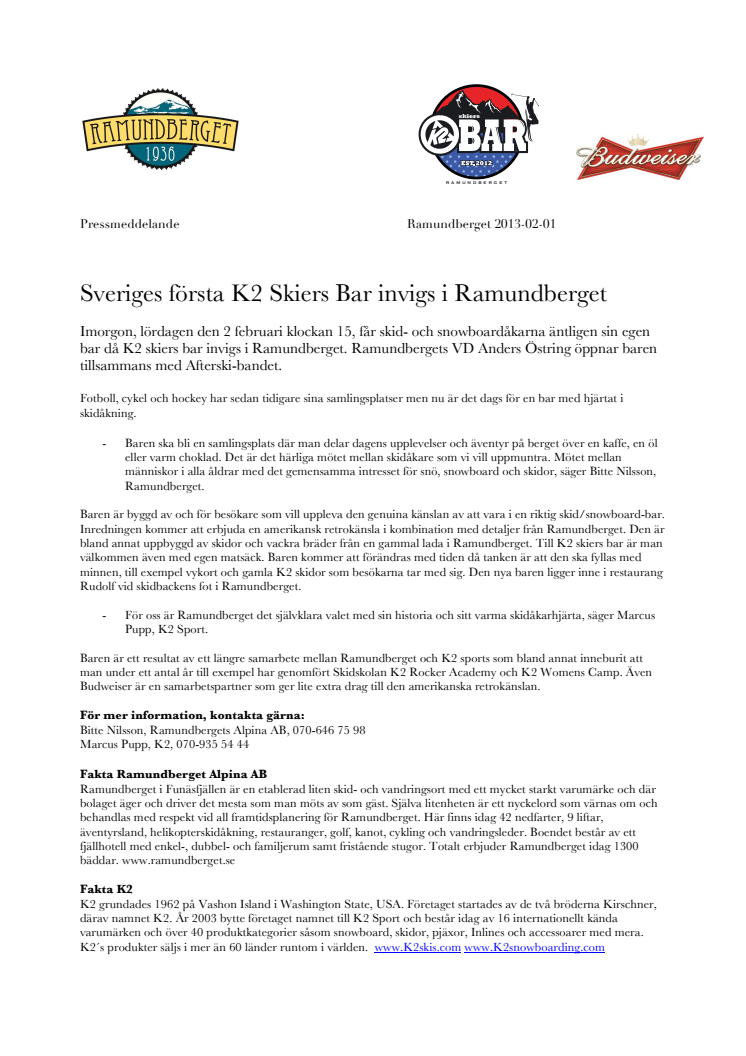 Sveriges första K2 Skiers Bar invigs i Ramundberget