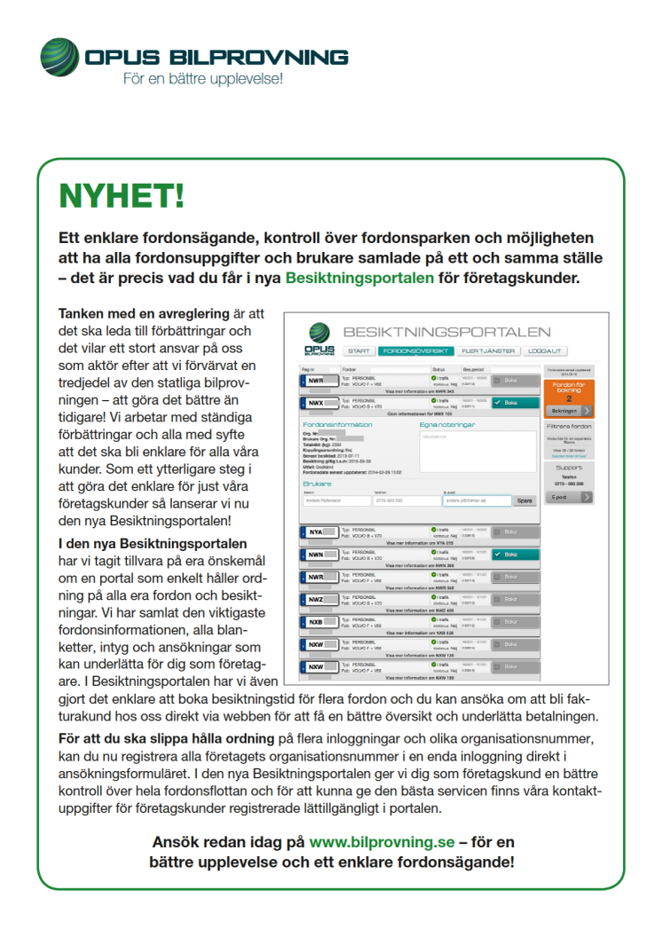 Besiktningsportalen för företagskunder