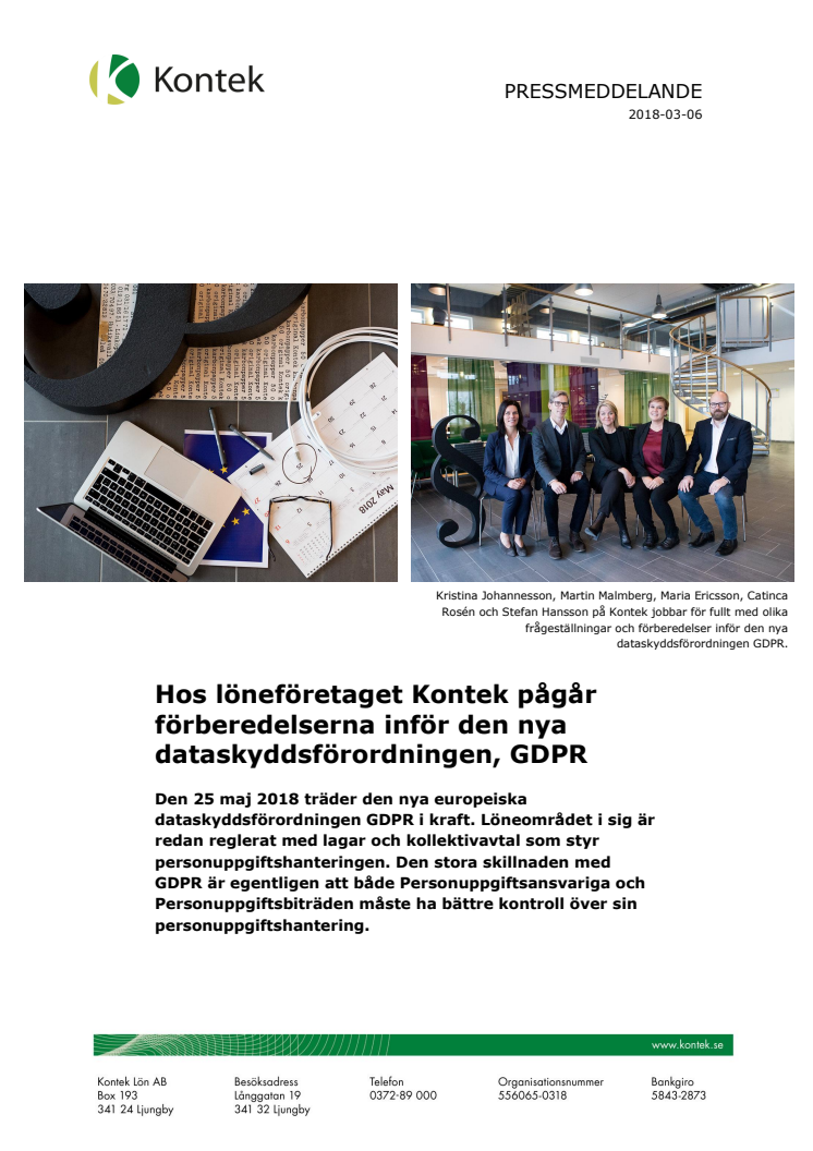 Hos löneföretaget Kontek pågår förberedelserna inför den nya dataskyddsförordningen, GDPR