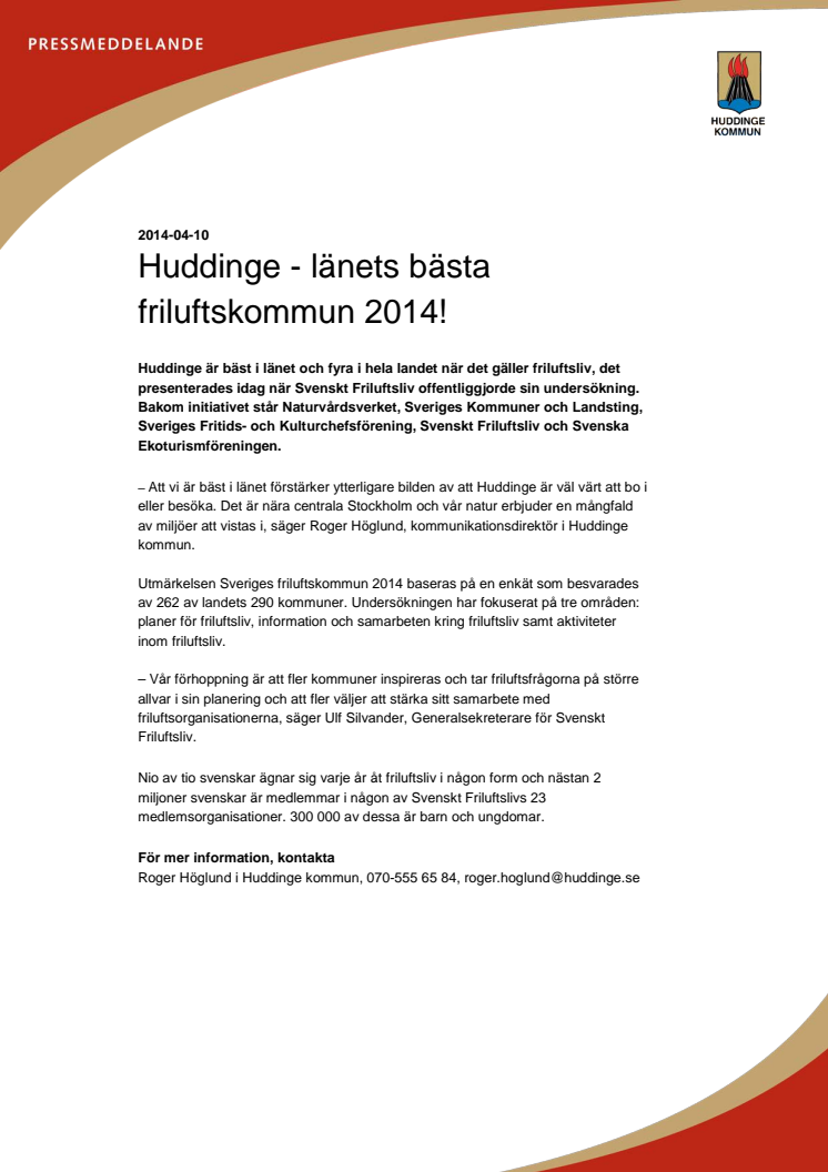 Huddinge - länets bästa friluftskommun 2014! 