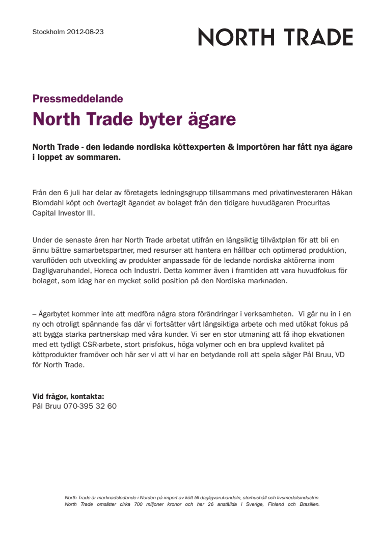 North Trade byter ägare 