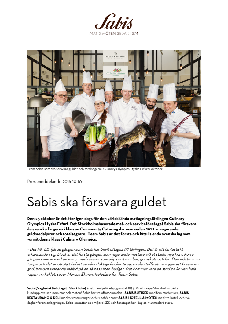 Sabis ska försvara guldet