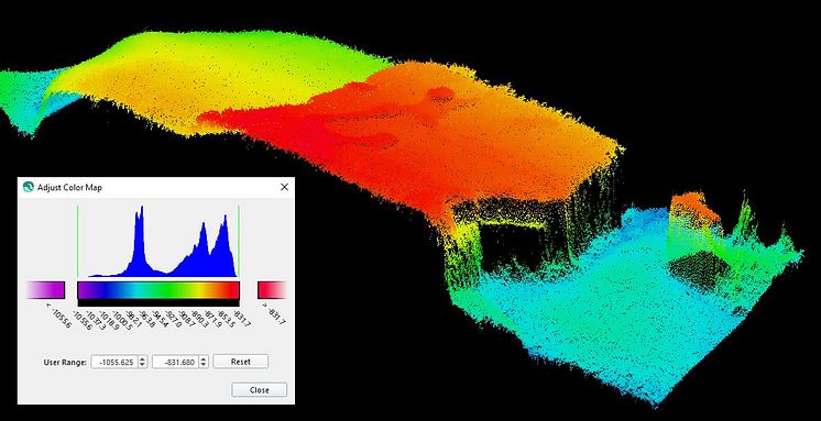 An EM 304 MKII 0.5°x1° image capture from the NOAA vessel Okeanos Explorer. Depth 1,000m, 5km swath