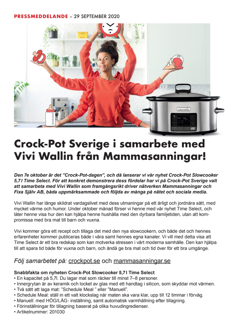 Crock-Pot Sverige i samarbete med Vivi Wallin från Fixa själv och Mammasanningar!