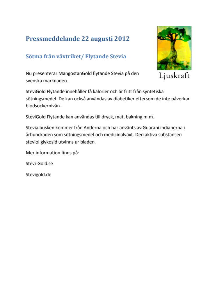 Naturlig sötma / Flytande Stevia