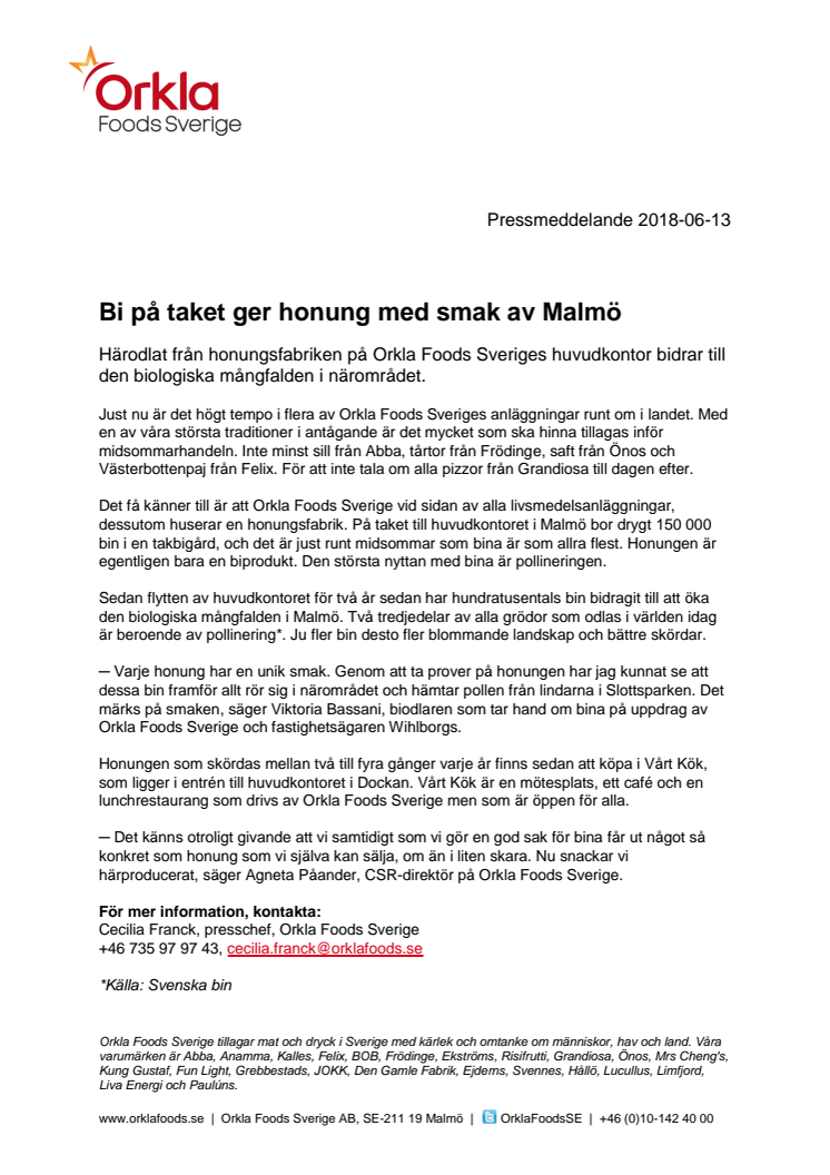 Bi på taket ger honung med smak av Malmö 