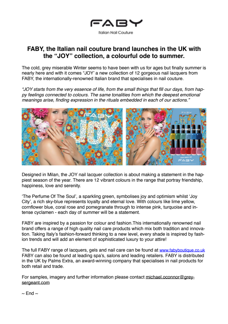 FABY, the Italian nail couture brand launches in the UK with the “JOY” collection, a colourful ode to summer.