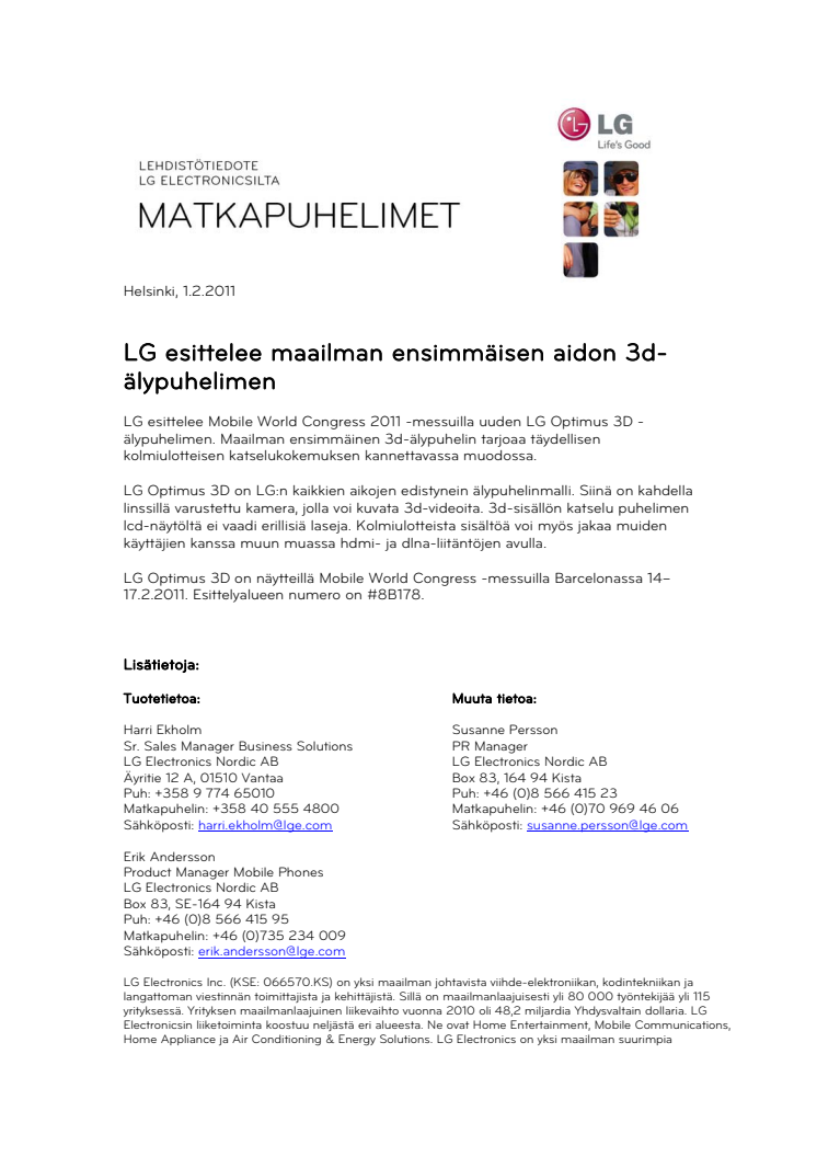 LG esittelee maailman ensimmäisen aidon 3d-älypuhelimen 