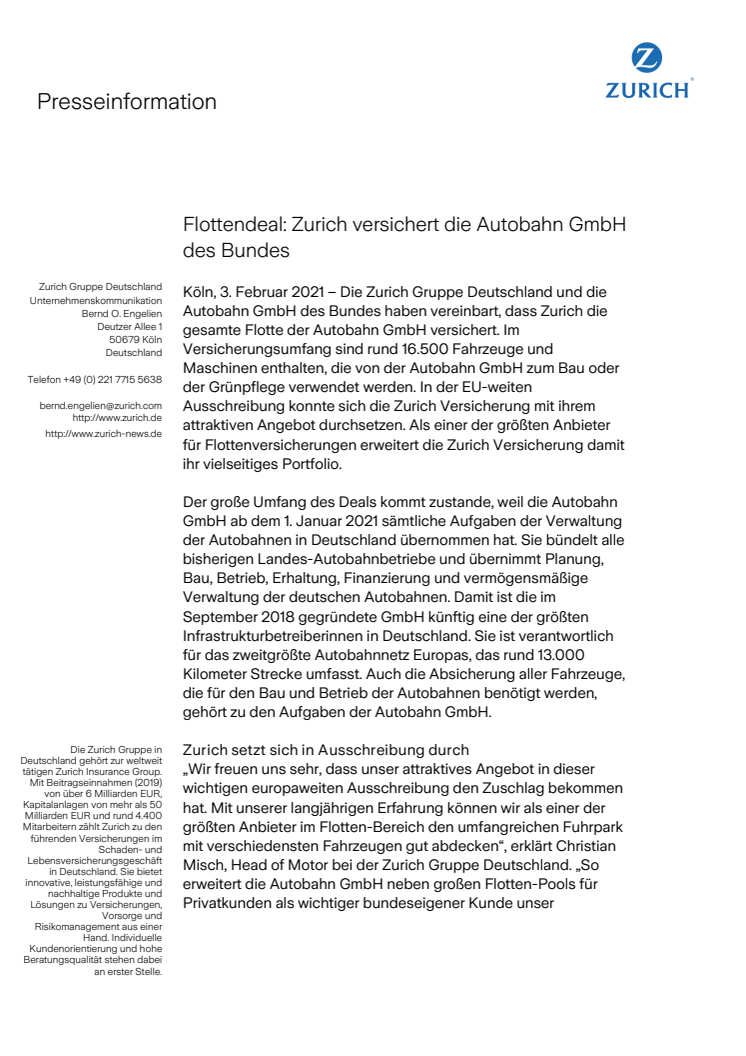 Flottendeal: Zurich versichert die Autobahn GmbH des Bundes