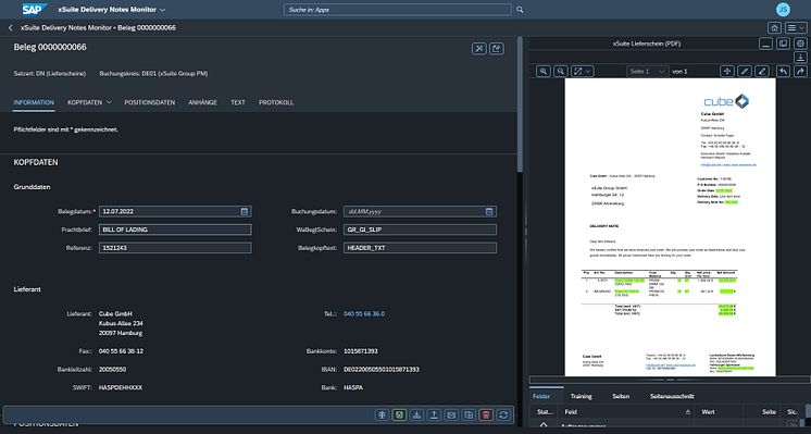 Fiori Delivery Notes Monitor in Version 5.2.9 der xSuite Business Solutions. Abb xSuite