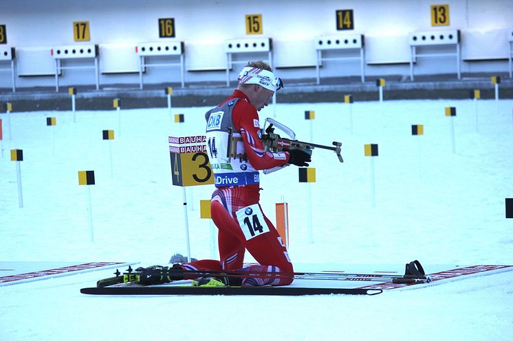 Johannes liggende skyting på sprinten i Pokljuka