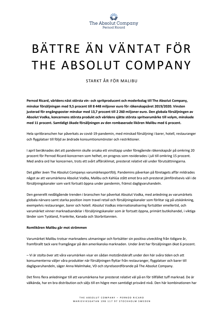 Bättre än väntat för The Absolut Company