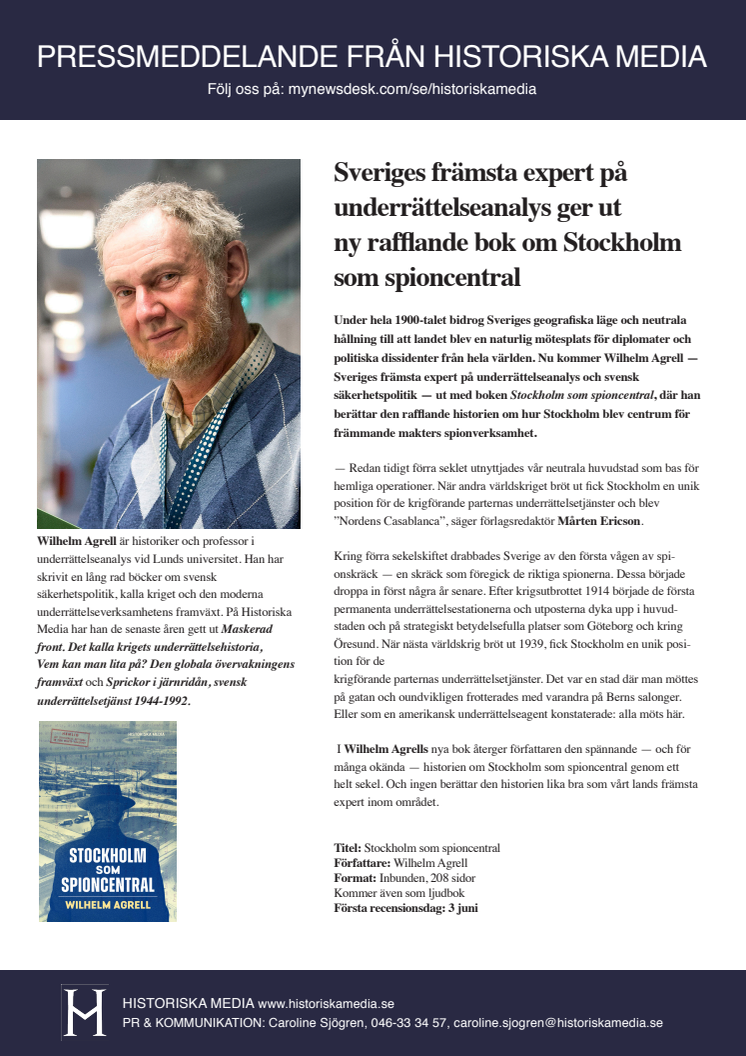 Sveriges främsta expert på underrättelseanalys ger ut ny rafflande bok om Stockholm som spioncentral