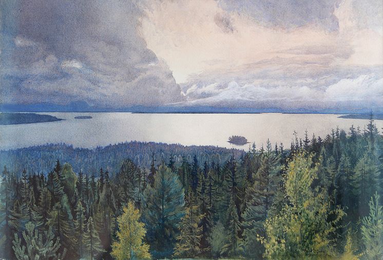 Hugo Alfvén, Utsikt över Siljan från Alfvénsgården i Tällberg, 1924. Akvarell, 53 x 67 cm.