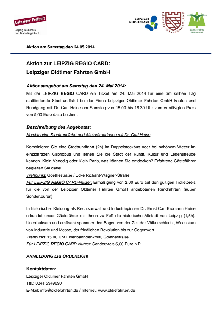 Aktionsangebot Leipziger Oldtimer Fahrten GmbH 24.05.2014