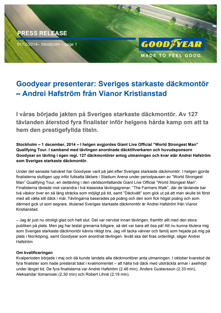 Goodyear presenterar: Sveriges starkaste däckmontör – Andrei Hafström från Vianor Kristianstad