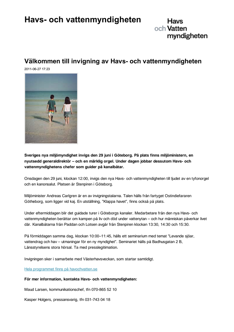 Välkommen till invigning av Havs- och vattenmyndigheten