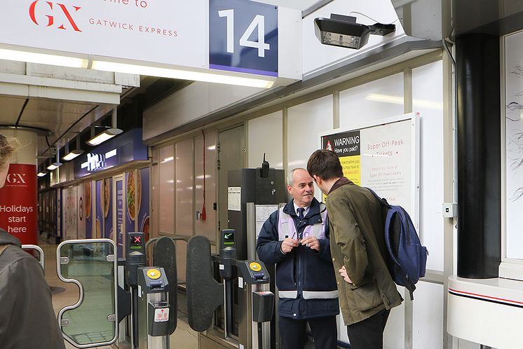 Customer Service Host Jose Lopez-Seone working at the Gatwick Express portal, Victoria station