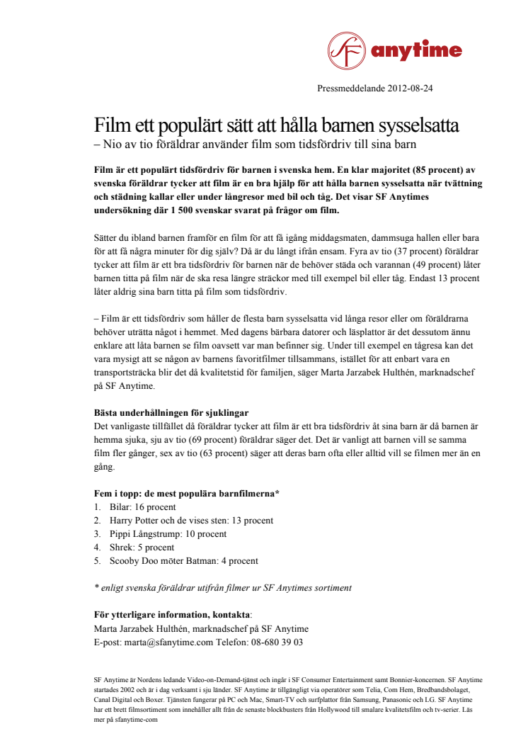 Film ett populärt sätt att hålla barnen sysselsatta