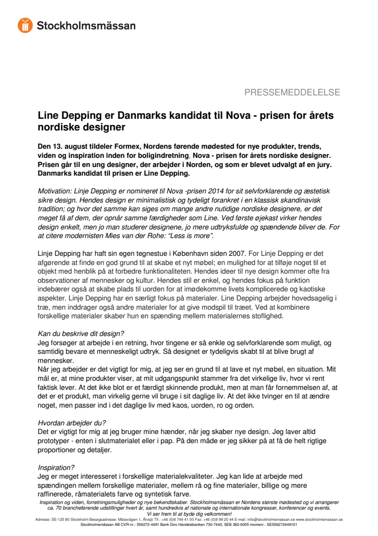 Line Depping er Danmarks kandidat til Nova - prisen for årets nordiske designer 