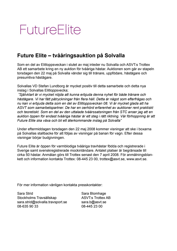 Future Elite - tvååringsauktion på Solvalla