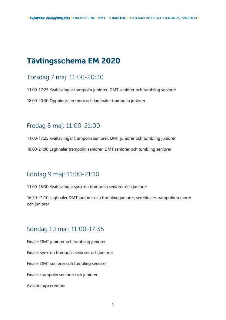 EM i trampolin, dmt och tumbling SCHEMA