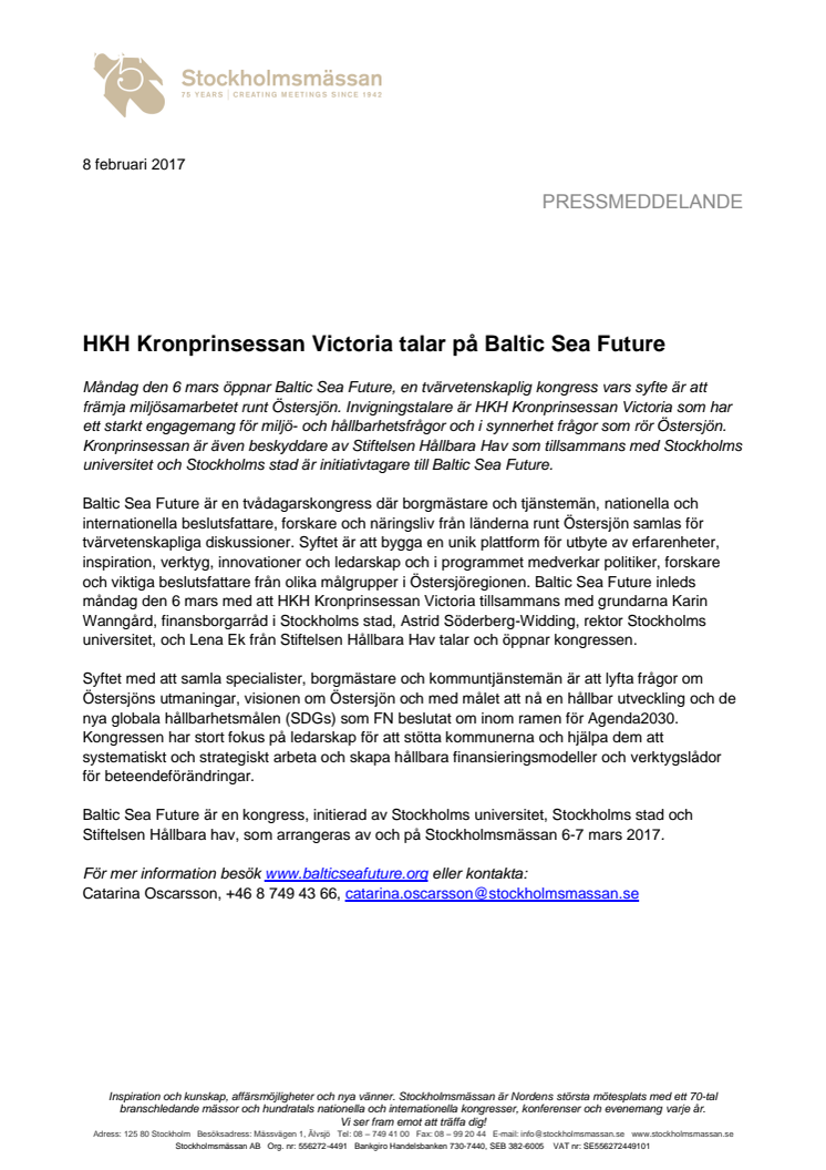 HKH Kronprinsessan Victoria talar på Baltic Sea Future 
