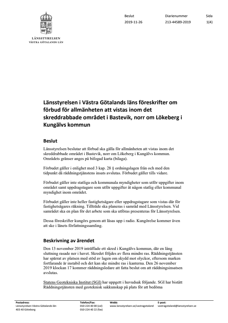 Länsstyrelsen beslut om tillträdesförbud