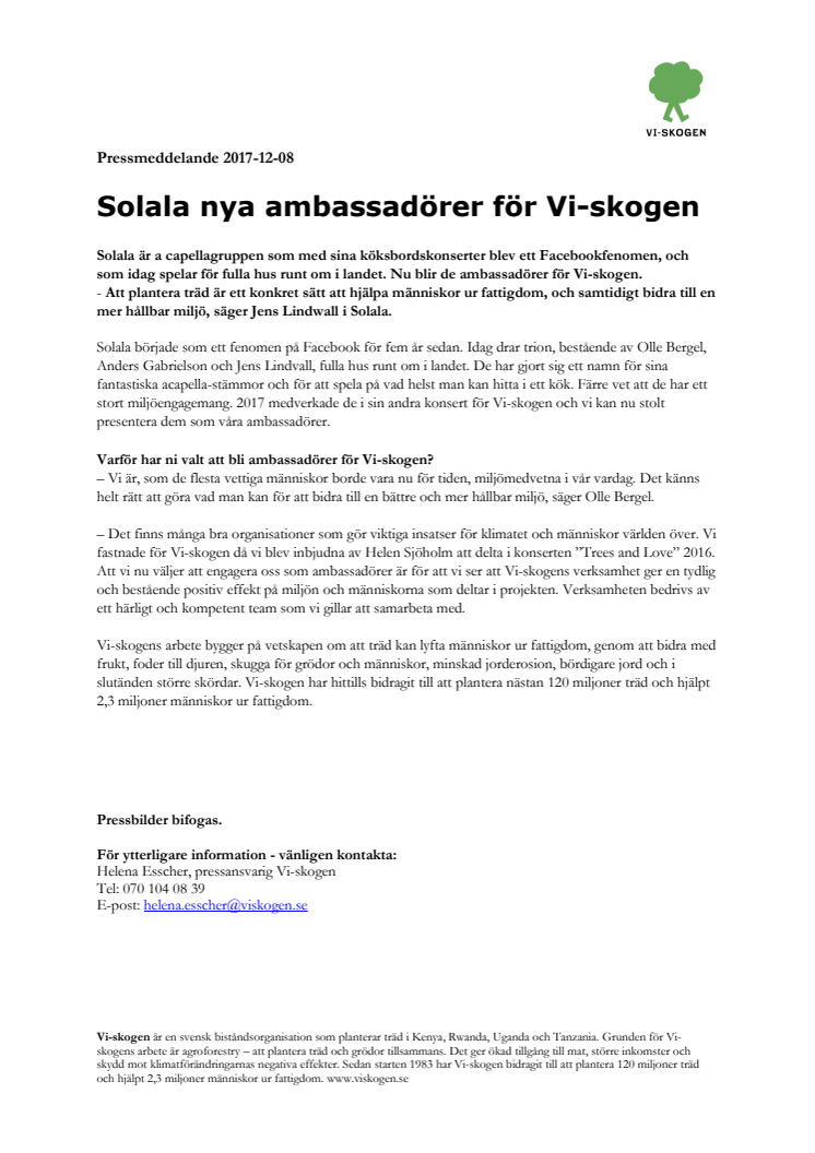 Solala nya ambassadörer för Vi-skogen