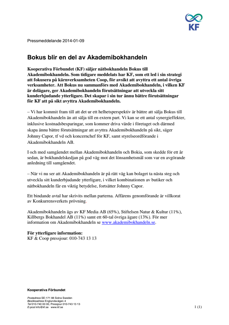 Bokus blir en del av Akademibokhandeln