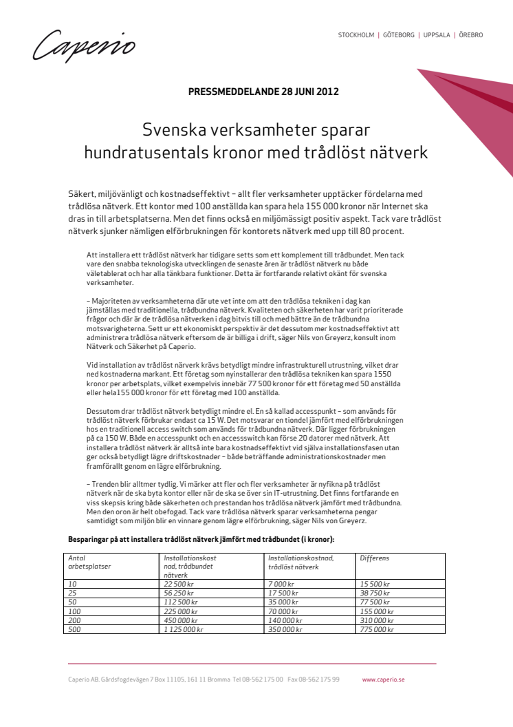 Svenska verksamheter sparar hundratusentals kronor med trådlöst nätverk 