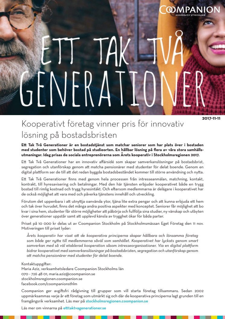 Innovativ lösning på bostadsbristen vinnare av ÅRETS KOOPERATIV i Stockholmsregionen 2017