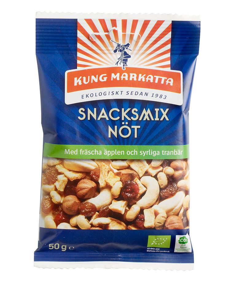 Snacksmix Nöt med äpple, tranbär och russin