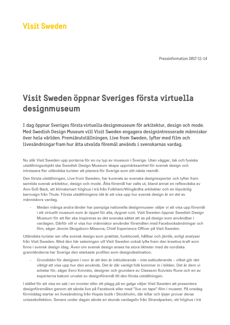Visit Sweden öppnar Sveriges första virtuella designmuseum