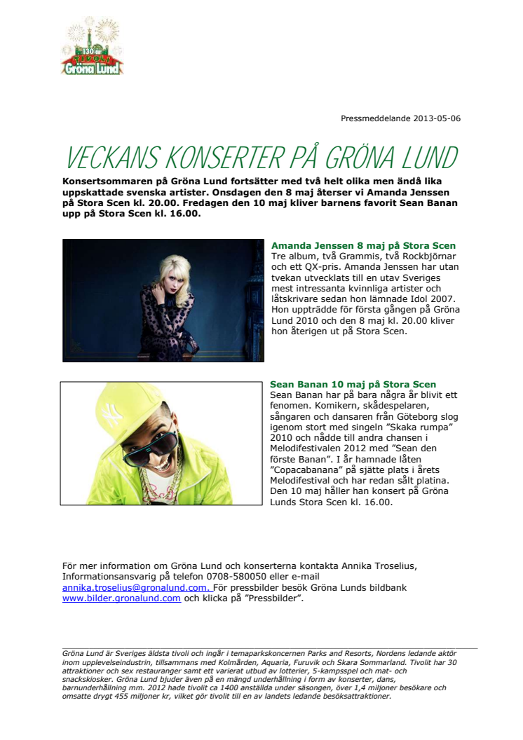 Veckans konserter på Gröna Lund - V. 19