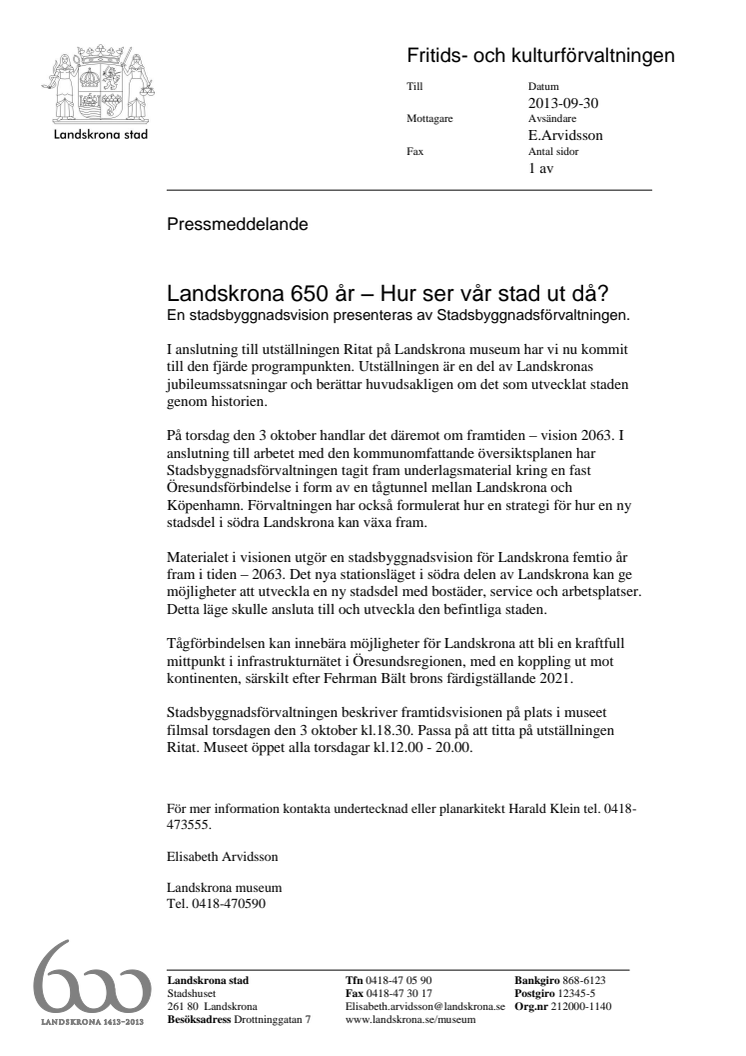 Landskrona 650 år – Hur ser vår stad ut då?