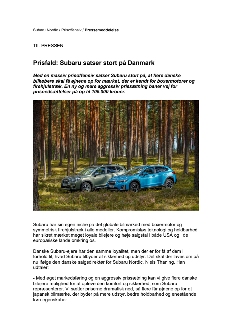 Prisfald: Subaru satser stort på Danmark