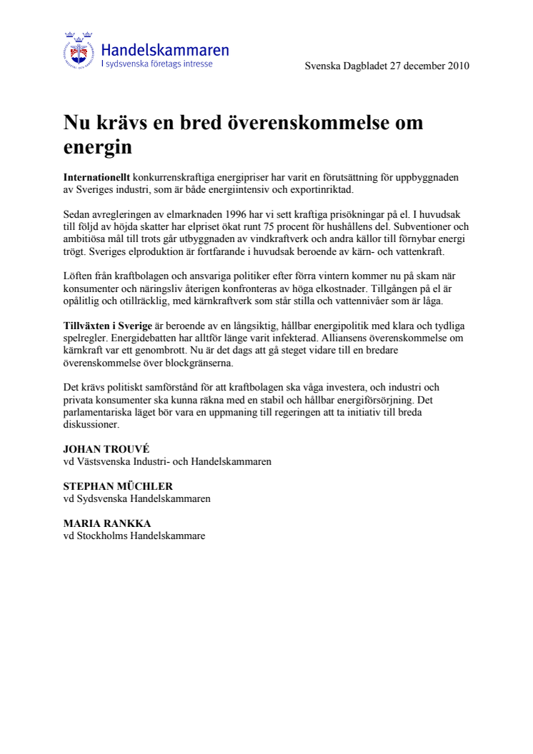 Nu krävs en bred överenskommelse om energin