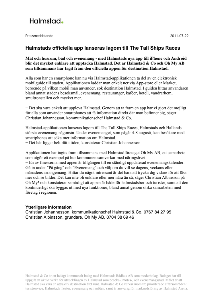 Halmstads officiella app lanseras lagom till The Tall Ships Races 