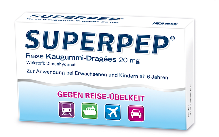 Packungsabbildung Superpep Reise Kaugummi-Dragées 20 mg