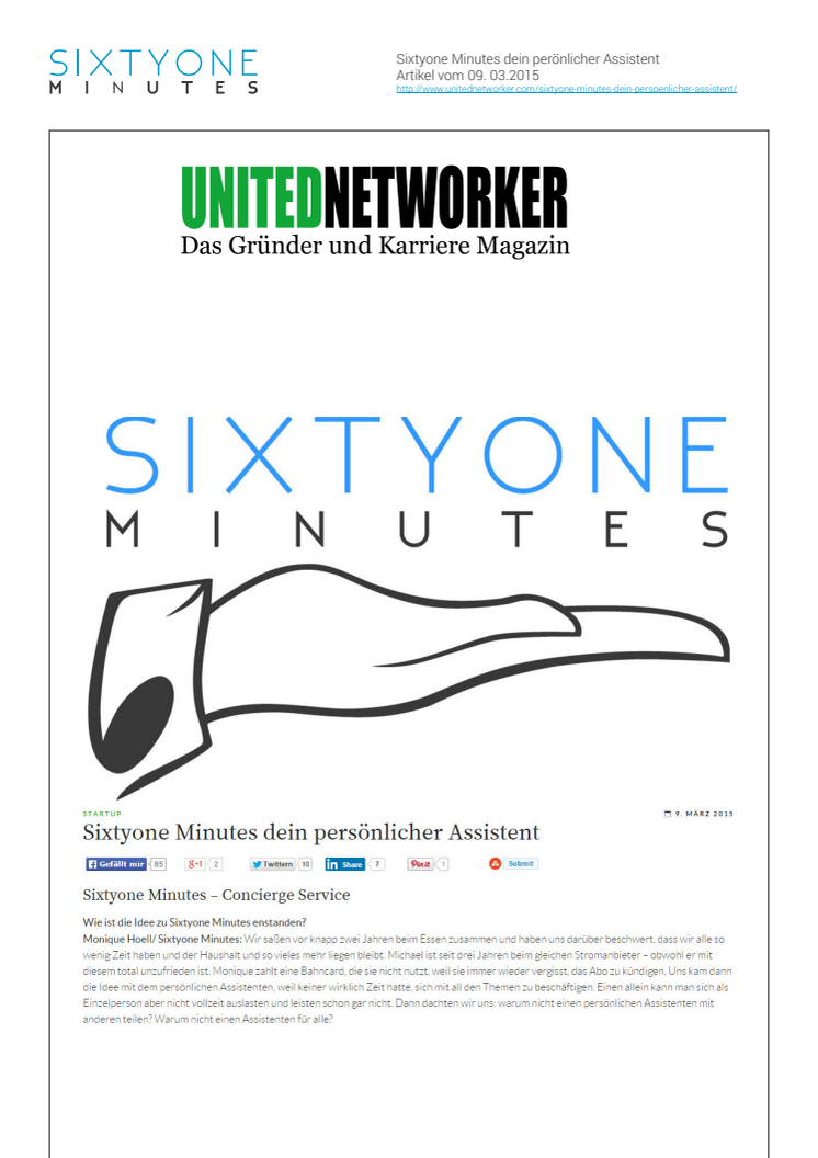 United Networker: Sixtyone Minutes, Dein persönlicher Assistent
