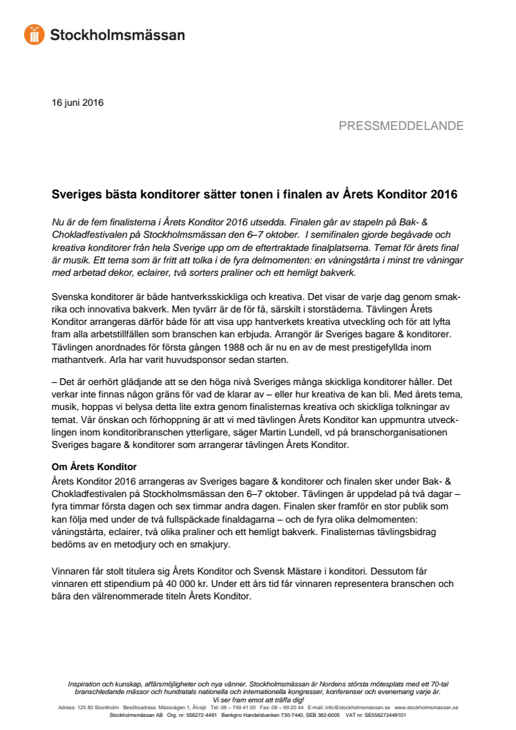 Sveriges bästa konditorer sätter tonen i finalen av Årets Konditor 2016