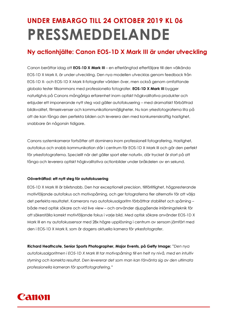 Ny actionhjälte: Canon EOS-1D X Mark III är under utveckling