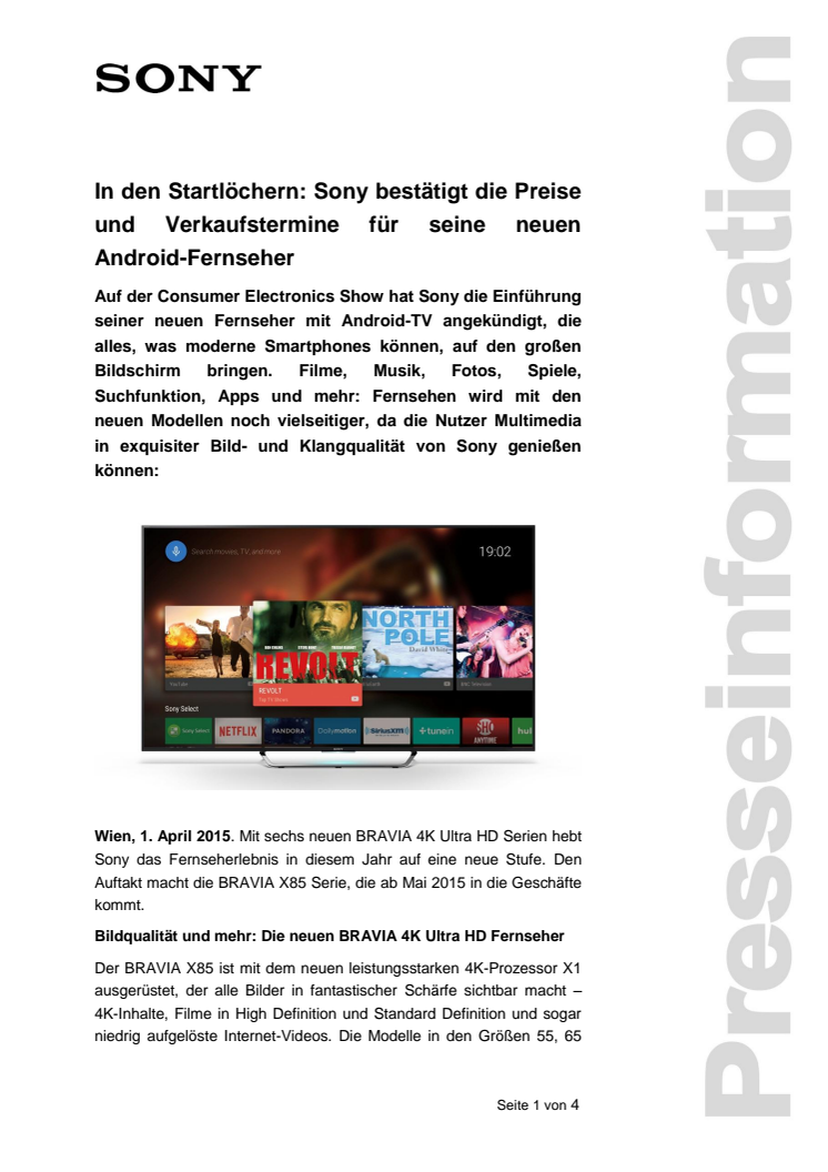 In den Startlöchern: Sony bestätigt die Preise und Verkaufstermine für seine neuen Android-Fernseher